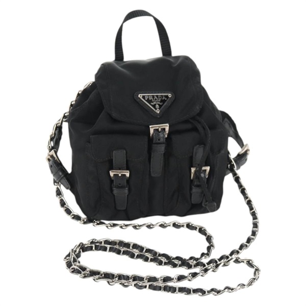 【原宿店限定】プラダ PRADA ショルダーバッグ チェーン ナイロン ブラック シルバー レディース 128179M