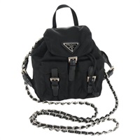 【原宿店限定】プラダ PRADA ショルダーバッグ チェーン ナイロン ブラック シルバー レディース 128179M