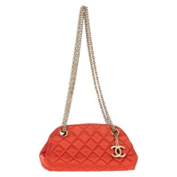【原宿店限定】シャネル CHANEL ショルダーバッグ マトラッセ チェーン サテン オレンジ ゴールド レディース 128193M