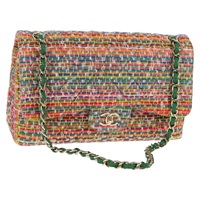 【原宿店限定】シャネル CHANEL デカマトラッセ ショルダーバッグ チェーン ダブルフラップ コットン マルチカラー ゴールド レディース 128941SM