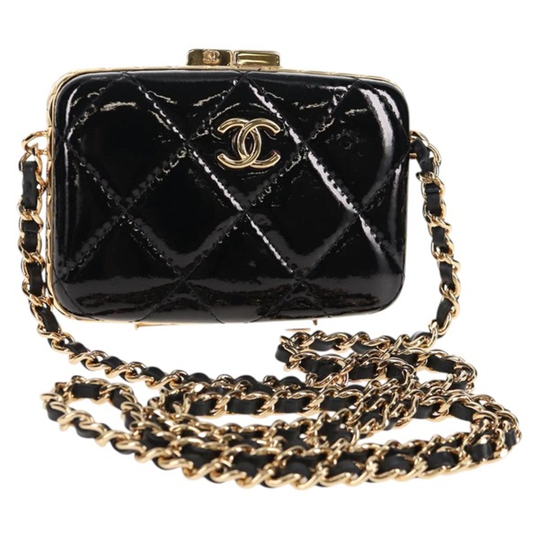 【原宿店限定】シャネル CHANEL ショルダーバッグ チェーン パテントレザー ブラック ゴールド レディース 134911M