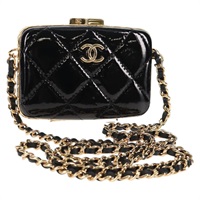 【原宿店限定】シャネル CHANEL ショルダーバッグ チェーン パテントレザー ブラック ゴールド レディース 134911M