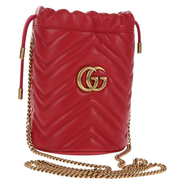 【原宿店限定】グッチ GUCCI ショルダーバッグ チェーン レザー レッド ゴールド 575163 レディース 135268M