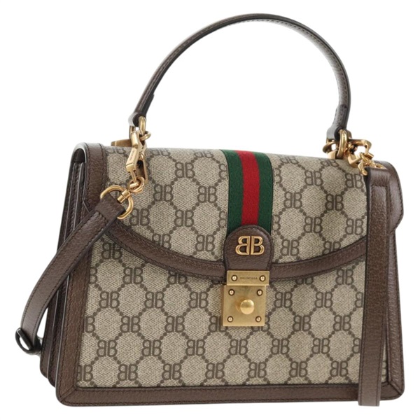 【原宿店限定】グッチ GUCCI ショルダーバッグ バレンシアガコラボ ウェブシェリーライン PVC ベージュ ゴールド 680119 レディース 135820SM