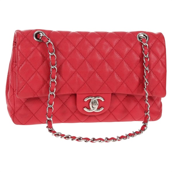 【原宿店限定】シャネル CHANEL ショルダーバッグ チェーン キャビアスキン レッド シルバー レディース 139978M