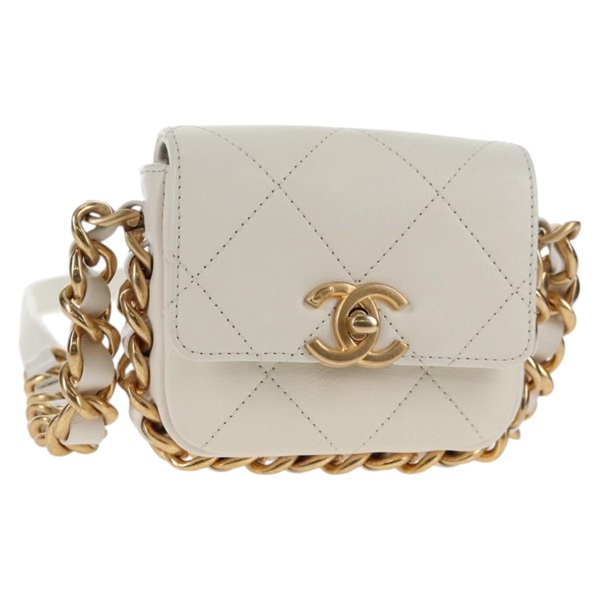 【原宿店限定】シャネル CHANEL ショルダーバッグ チェーン マトラッセ ラムスキン ホワイト ゴールド レディース 140124M