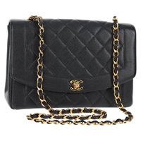 【原宿店限定】シャネル CHANEL ショルダーバッグ マトラッセ ダイアナ チェーン キャビアスキン ブラック ゴールド レディース 140126SM