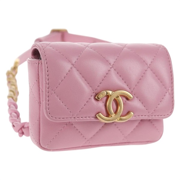 【原宿店限定】シャネル CHANEL ショルダーバッグ マトラッセ チェーン ラムスキン ピンク ゴールド レディース 140756M
