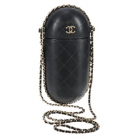 【原宿店限定】シャネル CHANEL 携帯ケース マトラッセ チェーン フォンケース ラムスキン ブラック ゴールド レディース 141452M