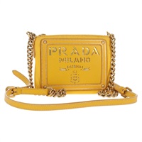 【原宿店限定】プラダ PRADA ショルダーバッグ チェーン ナイロン レザー イエロー ゴールド レディース 143507V