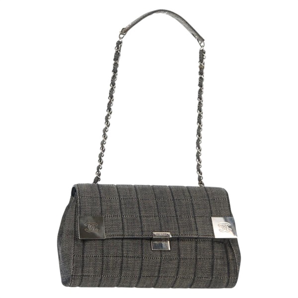 【原宿店限定】シャネル CHANEL ショルダーバッグ チョコバー チェーン デニム ブルー シルバー レディース 143513V