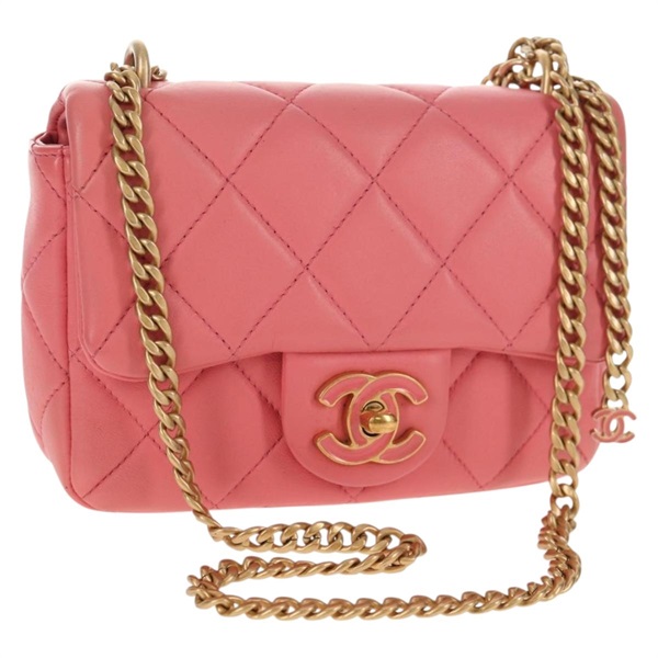 【原宿店限定】シャネル CHANEL ショルダーバッグ ミニマトラッセ17 シングルフラップ チェーン ラムスキン ピンク ゴールド AS3114 レディース 144652M