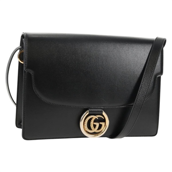 【原宿店限定】グッチ GUCCI ショルダーバッグ GGロゴ レザー ブラック ゴールド 589471 レディース 144672M