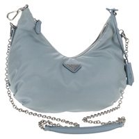 【原宿店限定】プラダ PRADA ショルダーバッグ チェーン ナイロン ライトブルー シルバー レディース 145974M