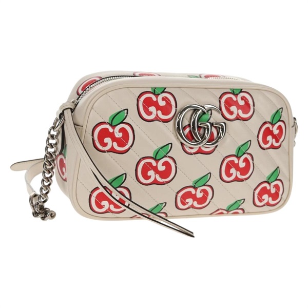【原宿店限定】グッチ GUCCI ショルダーバッグ GGマーモント スモールカメラバッグ チェーン レザー ホワイト シルバー 447632 レディース 146077M