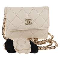 【原宿店限定】シャネル CHANEL ショルダーバッグ マトラッセ カメリア チェーン ショルダー ポーチ ラムスキン ホワイト ゴールド レディース 146359V