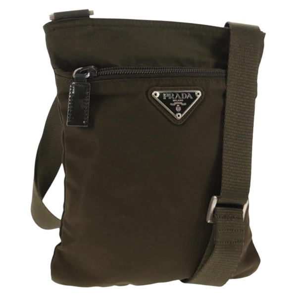 【原宿店限定】プラダ PRADA ショルダーバッグ ポーチ ナイロン カーキ シルバー レディース am9274V