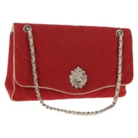 【原宿店限定】シャネル CHANEL ショルダーバッグ Vステッチ フラップ チェーン コットン レッド シルバー レディース bs29952V