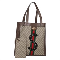 【原宿店限定】グッチ GUCCI トートバッグ GGスプリーム ウェブシェリーライン PVC ベージュ ゴールド レディース 135289M