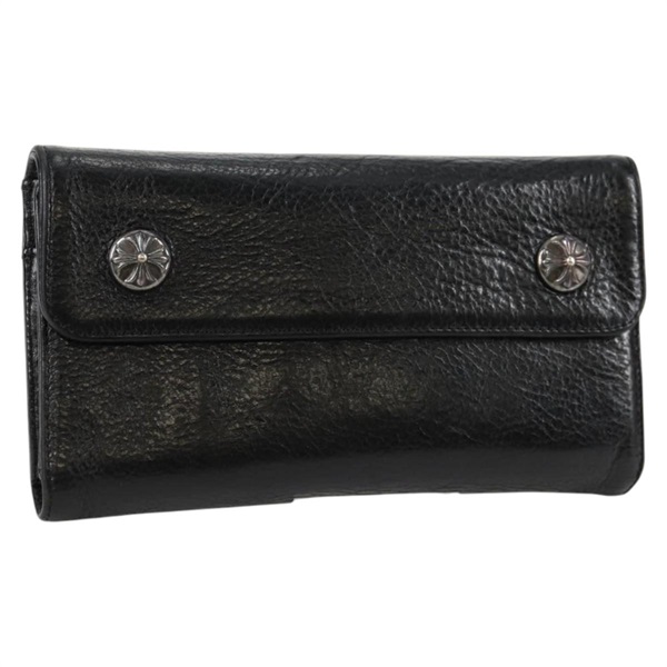 【原宿店限定】クロムハーツ Chrome Hearts 長財布 ウェーブ　クロスボール レザー ブラック レディース 136317M