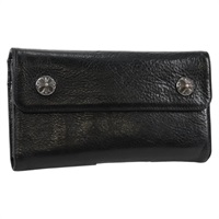 【原宿店限定】クロムハーツ Chrome Hearts 長財布 ウェーブ　クロスボール レザー ブラック レディース 136317M