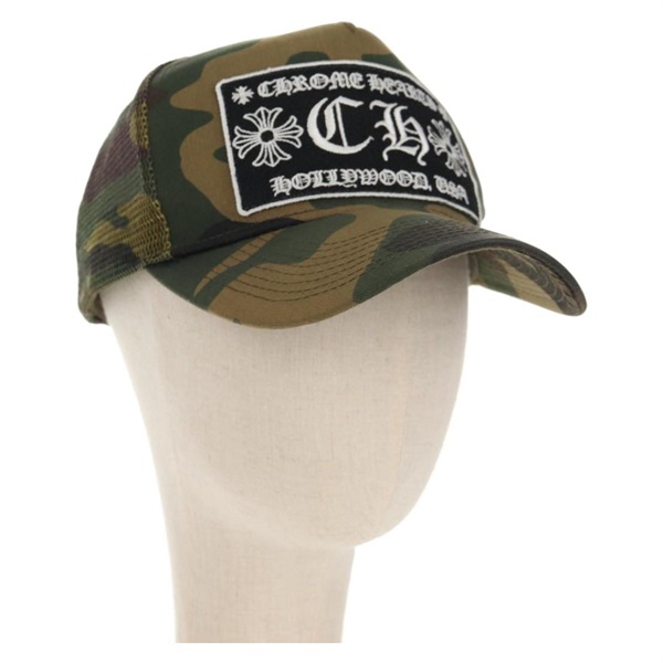 【原宿店限定】クロムハーツ Chrome Hearts キャップ CHパッチ クロスボール トラッカー キャンバス グリーン レディース 142393M