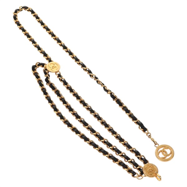 【原宿店限定】シャネル CHANEL ベルト チェーン メタル レザー ゴールド レディース 142062V
