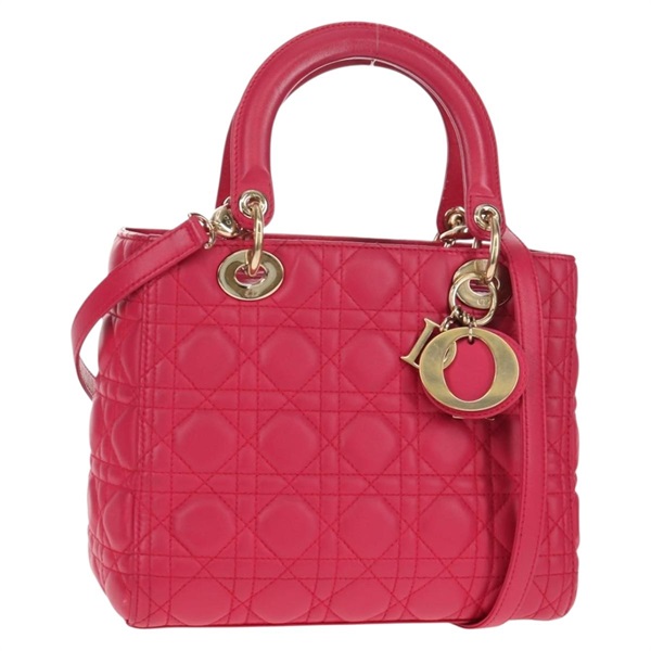 【原宿店限定】クリスチャンディオール Christian Dior レディーディオール ハンドバッグ カナージュ ラムスキン 2way ピンク ゴールド レディース 121358V