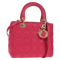 【原宿店限定】クリスチャンディオール Christian Dior レディーディオール ハンドバッグ カナージュ ラムスキン 2way ピンク ゴールド レディース 121358V