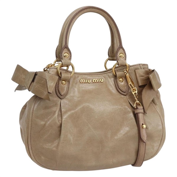 【原宿店限定】ミュウ ミュウ Miu Miu ハンドバッグ レザー 2way ベージュ ゴールド レディース 147657V