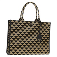 【原宿店限定】プラダ PRADA シンボルエンブロイダリーファブリック ラージハンドバッグ ハンドバッグ ファブリック レザー ブラック ベージュ 1BA356 レディース 148524M