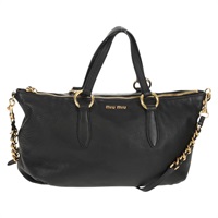 【原宿店限定】ミュウ ミュウ Miu Miu ハンドバッグ レザー 2way ブラック ゴールド レディース 149335V