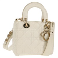 【原宿店限定】クリスチャンディオール Christian Dior ハンドバッグ レディディオール　カナージュ レザー 2way ホワイト ゴールド レディース bs30642V