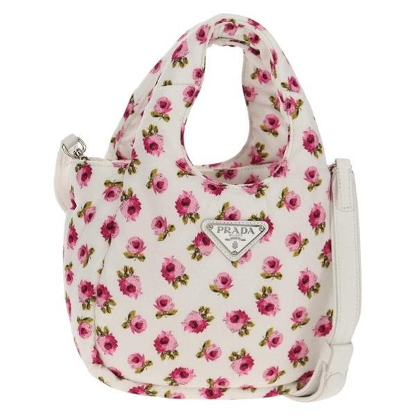 【原宿店限定】プラダ PRADA ハンドバッグ 花柄 ナイロン 2way ホワイト ピンク 1BA359 レディース yk19751M