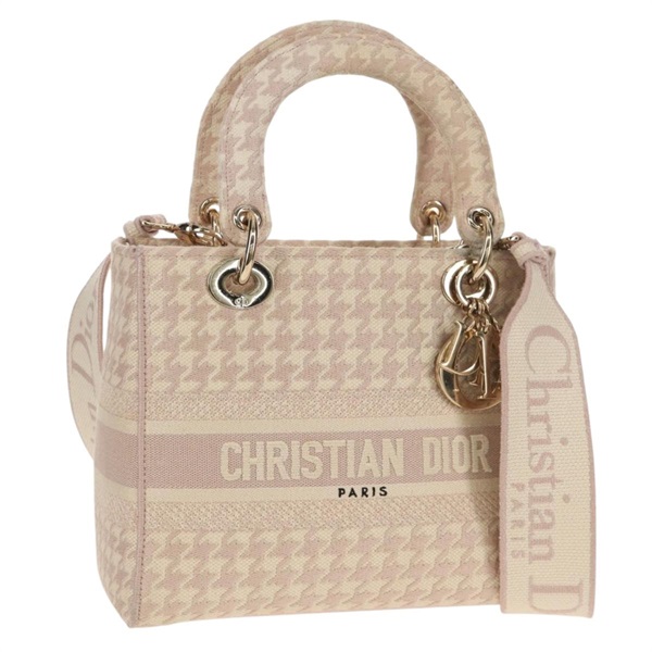 【原宿店限定】クリスチャンディオール Christian Dior ハンドバッグ レディディオール 千鳥格子柄 キャンバス 2way ピンク ゴールド レディース mr1529M
