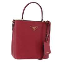 【原宿店限定】プラダ PRADA パニエ ハンドバッグ サフィアーノレザー 2way レッド ゴールド レディース SW1831V