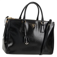 【原宿店限定】プラダ PRADA ガレリア ハンドバッグ サフィアーノレザー 2way ブラック ゴールド レディース yk19794V