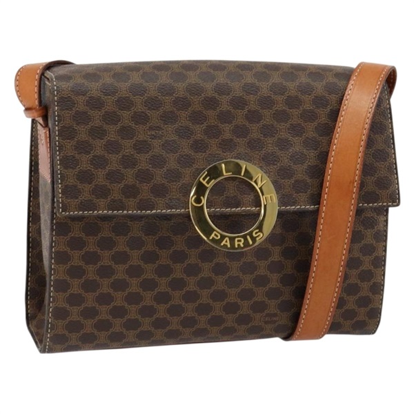 【原宿店限定】セリーヌ CELINE ショルダーバッグ マカダムキャンバス PVCレザー ブラウン ゴールド レディース 130835V