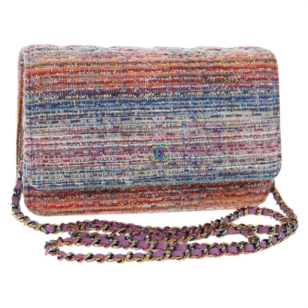 【原宿店限定】シャネル CHANEL ショルダーバッグ マトラッセ チェーン ウォレット ツイード マルチカラー シルバー レディース 140714SM
