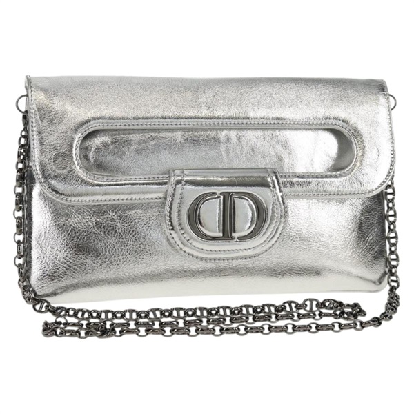 【原宿店限定】クリスチャンディオール Christian Dior ディオールダブル ショルダーバッグ チェーン レザー シルバー レディース 147973M