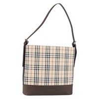 【原宿店限定】バーバリー BURBERRY ショルダーバッグ ノバチェック キャンバス レザー ベージュ シルバー レディース am9486V