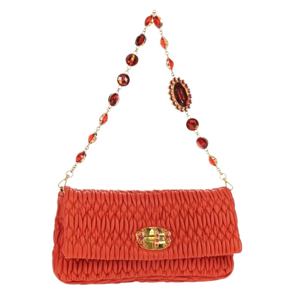 【原宿店限定】ミュウ ミュウ Miu Miu ショルダーバッグ マテラッセ ビジュー レザー オレンジ ゴールド レディース yk19711V