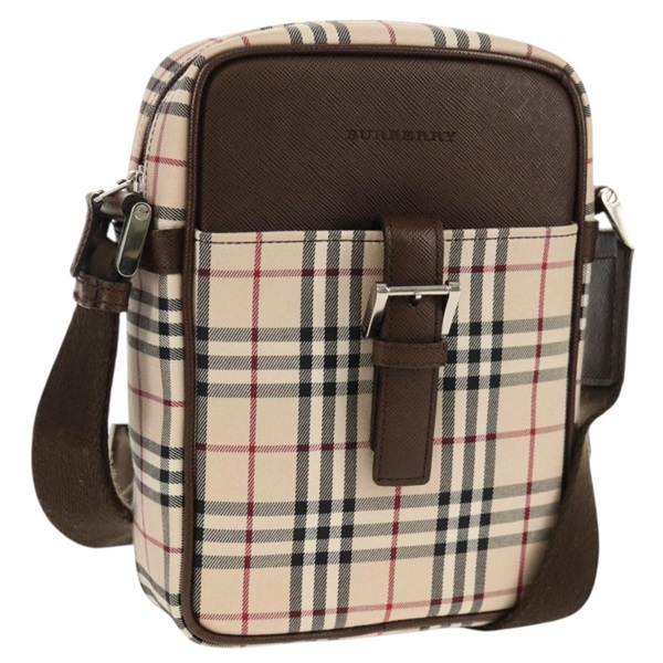 【原宿店限定】バーバリー BURBERRY ショルダーバッグ ノバチェック キャンバス ベージュ シルバー レディース am9514V