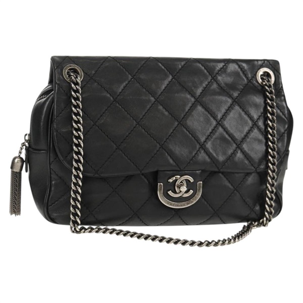 【原宿店限定】シャネル CHANEL ショルダーバッグ チェーン マトラッセ レザー ブラック シルバー レディース BA7297V