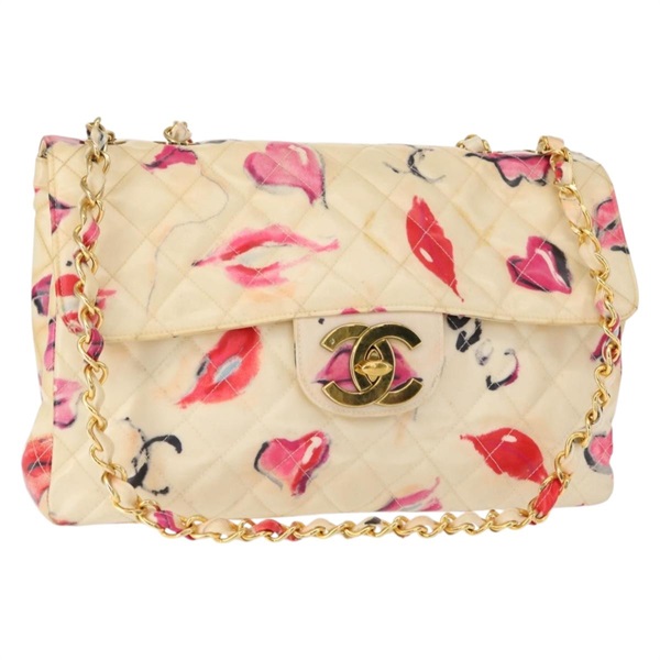 【原宿店限定】シャネル CHANEL ショルダーバッグ マトラッセ34 チェーン ビニールコーティング ベージュ ゴールド レディース 145579V