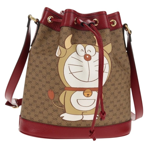 【原宿店限定】グッチ GUCCI ショルダーバッグ マイクロGGスプリーム ドラえもんコラボ PVC ベージュ ゴールド 655597 レディース 147572M