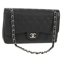 【原宿店限定】シャネル CHANEL ショルダーバッグ マトラッセ30 ダブルフラップ チェーン キャビアスキン ブラック シルバー レディース 146363SM