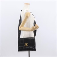 【原宿店限定】CHANEL New Mademoiselle Shoulder Bag Lamb Skin Black Silver CC Auth ka096V