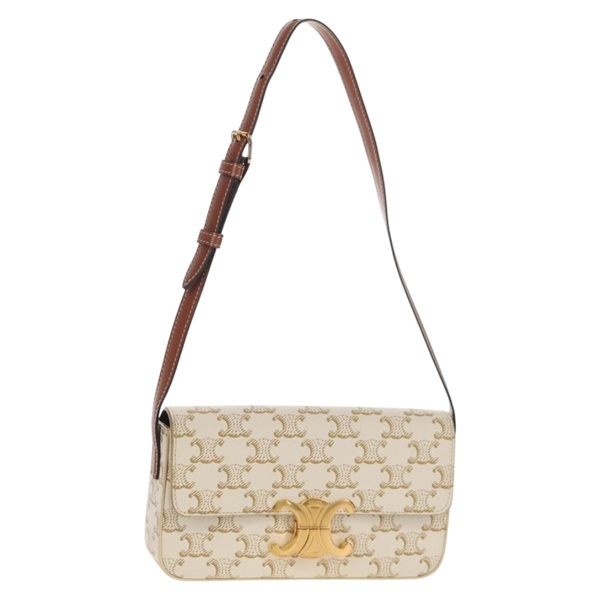 【原宿店限定】セリーヌ CELINE ショルダーバッグ トリオンフ ミニセミ PVC ブラウン ホワイト レディース 148690SM