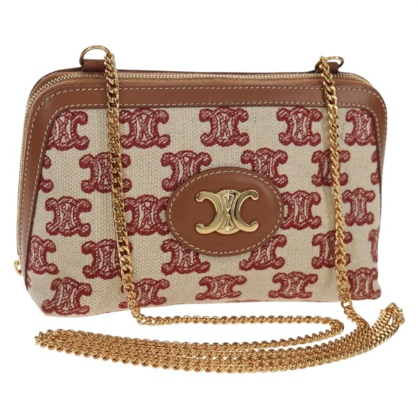 【原宿店限定】セリーヌ CELINE ショルダーバッグ トリオンフ マカダムキャンバス チェーン キャンバス ベージュ ゴールド レディース 154016M